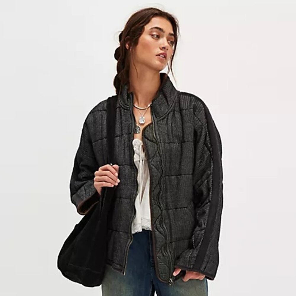 Free People Dolman Quilted Textured Denim Jacket NWT - Picture 1 of 9